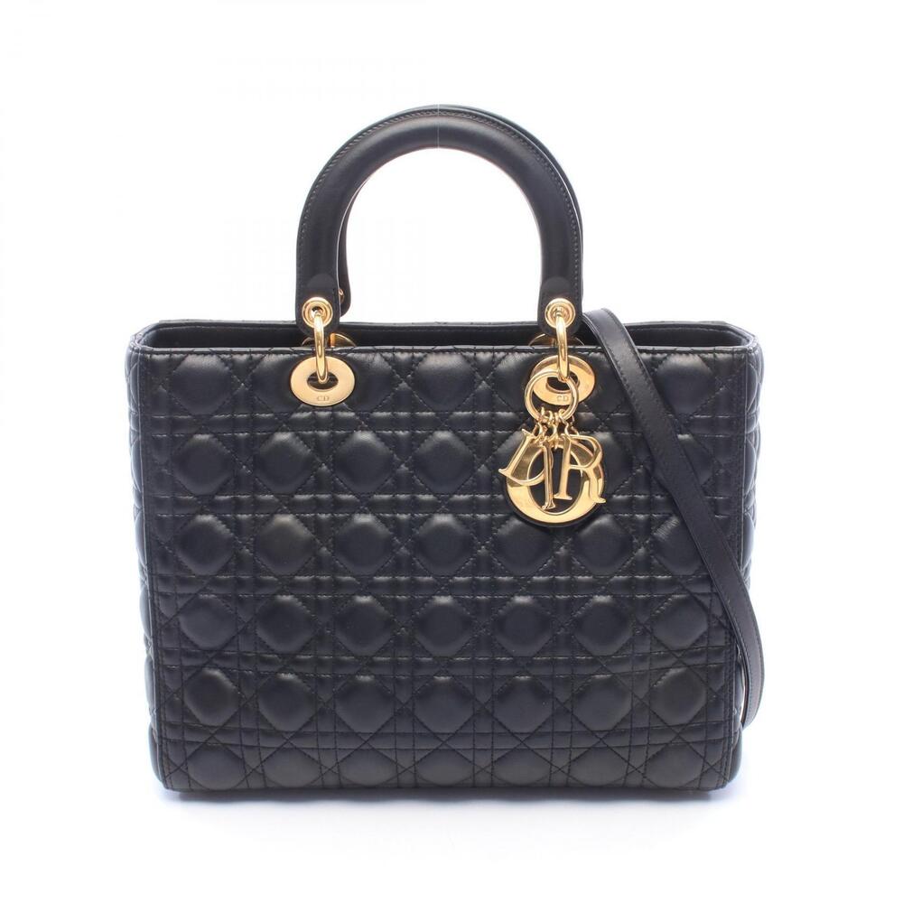 Christian Dior Lady Handbag Leather Black